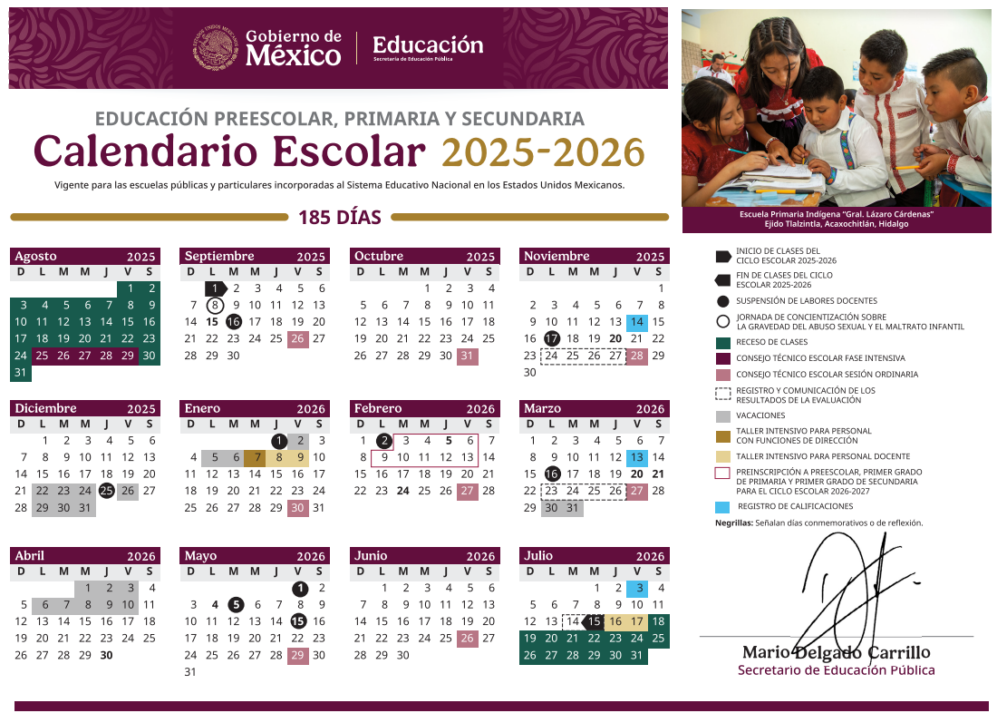 Calendario escolar 2025 de primaria 3
